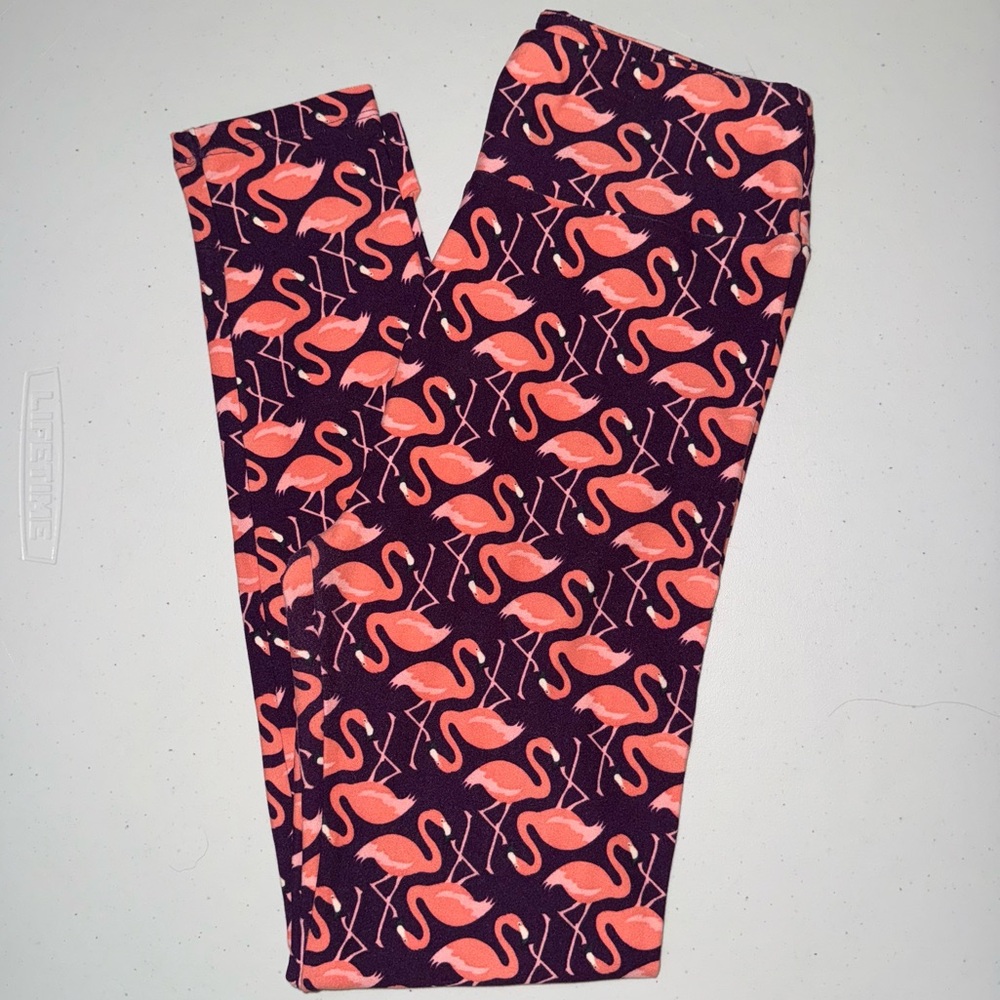 LuLaRoe Purple, Peach, Salmon Flamingo Leggings One Size